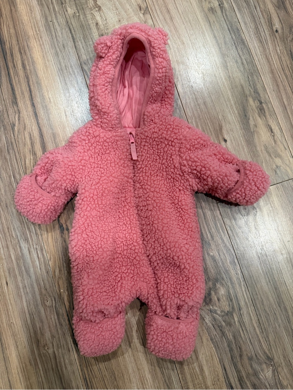 wonder nation Pink Sherpa Hooded Baby One-Piece